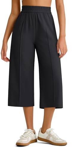 G4Free Wide Leg Cropped Pants for Women Casual Summer Travel Pants Quick Dry Pull On Capris Breathable Workout Pants(Black,M,20)