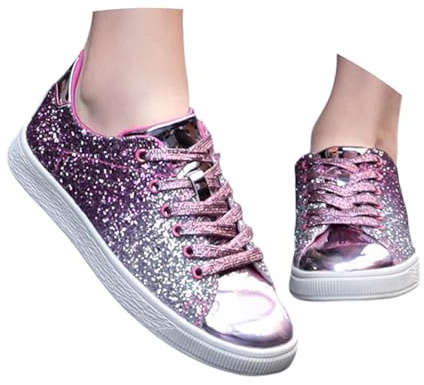 Nuqqichongtian Sneaker con glitter da donna, scarpe da ginnastica con strass, traspiranti, con lacci, leggere paillettes metalliche, scarpe da corsa, scarpe da tennis, comode da donna con glitter