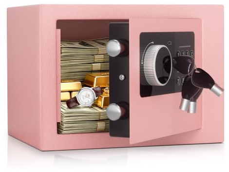LOIVIYA Safe Box, 6.6 L Small Safe, Fireproof Safe, Cash Boxes With 2 Keys, Home Safe With Intelligent Alarm System Safety Wall Box Alloy Steel, Household Cabinet Safes For Home/Business Pink