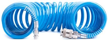 Tubo a spirale per aria compressa in PU poliuretano Ø 8 x 10 mm lunghezza 10 mt completo di raccordi ad attacco rapido universale. 100% Made in Italy