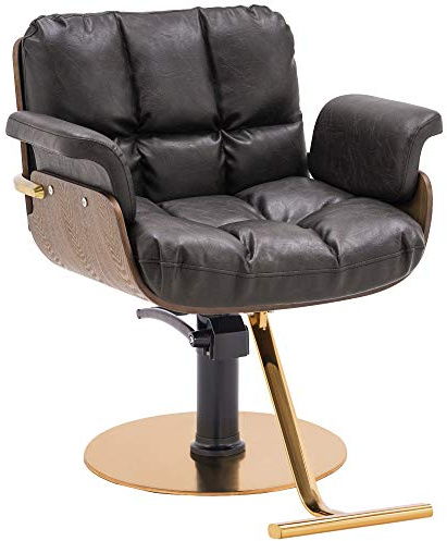 BarberPub Salon Chair Hydraulic Barber Chair Curved Wood Frame Hair Cutting Beauty Spa Salon Styling Equipment 3071 (Brown)
