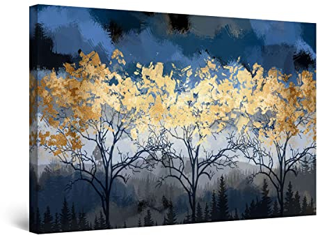 Startonight Quadro su Tela - Foresta d'Oro - Grandi Quadri Astratti Moderni Stampe Grande per Soggiorno Stampe Incorniciate 80x120 cm, Decorazione Parete, Idea Regalo Elegante Luminoso al Buio