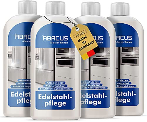 ABACUS Edelstahlpflege Öl 4x 500ml | mit hochwertigen Weißölen | Entfernt Fingerabdrücke | Streifenfreier Glanz & Langzeitschutz | Edelstahlöl für Küche, Kühlschrank & Spülbecken (7727.4)