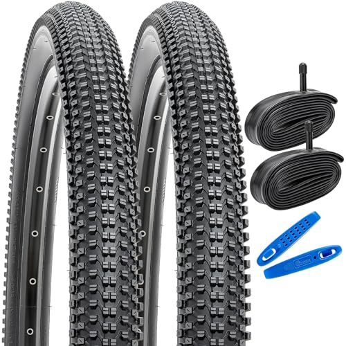 YunSCM 2Pcs Foldable 26 inch Mountain Bike Tyres 26x2.35 Tires 57-559 Tyres and 26 Bike Tubes Schrader Valve AV Compatible with 26x2.25 26x2.30 26x2.35 MTB/Gravel/Road Bike Bicycle Tyres and Tubes