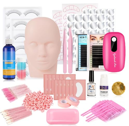 Wimpernverlängerungs-Set, 21-teiliges Wimpern-Veredelungs-Trainings-Werkzeuge, Wimpernverlängerung, Übungs-Set mit Schaufensterpuppenkopf, Kleber Wimpern Pinzette für Anfänger