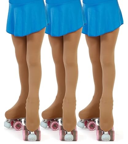 AQUILONE 100 Denier Skating Strumpfhose, Mädchen Skating Kunstturnen Skating Strumpfhose, 3D Mikrofaser Sport Socken mit Skate Cover Muster - Made in Italy - 3 Paare (Natürlich, 8/10)