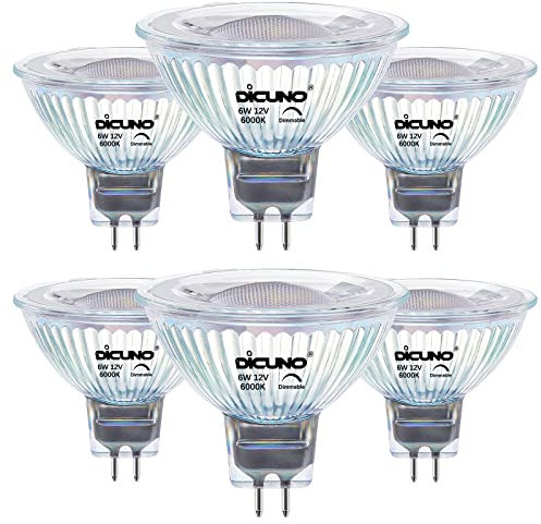 DiCUNO GU5.3 LED Lampe dimmbar 6W (ersetzt 60W Halogen), MR16 LED Spot, 6000K Kaltweiß, 420lm, 12V, 40° Abstrahlwinkel, CRI 82, Bi-Pin Sockel, ideal für Einbauleuchten, 6er Pack