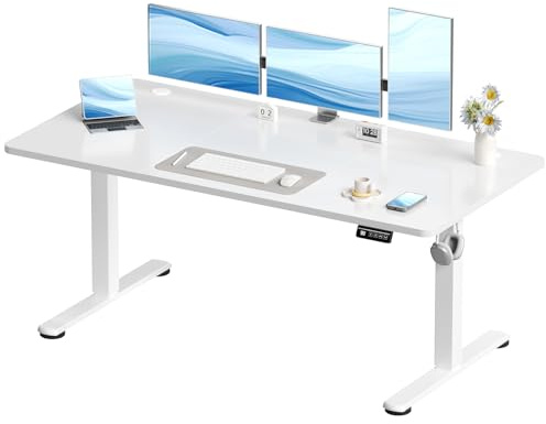 Devoko Electric Standing Desk 160x70cm, Height Adjustable Desk Ergonomic Stand up Table with 2 Memory Preset, White