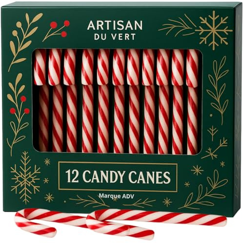 Lot de 24 Sucres d'Orge Cannes Candy cane - Bonbons et décorations de Noel, confiserie parfum fraise (24)