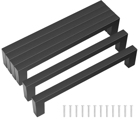 bssmmai 6 Stück Möbelgriffe Schwarz, Griffe für Küchenschränke, 192mm Küchengriffe, Modisch Edelstahl Quadrat Griffe für Küchen, Schubladen, Schrank, Möbel, Kleiderschrank(Schwarz, 192mm)