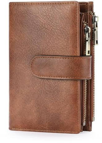 GOIACII Portefeuille Femme Cuir Moyen Porte-Cartes de Crédit RFID Double Fermeture éclair Porte Monnaie Grande Capacite avec 16 Cartes et 3 Fenêtre D'identification