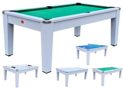 Biliardo trasformabile in Tavolo - Poker - Air Hockey - Ping Pong - DAYTONA BIANCO 5 in 1 - colore bianco