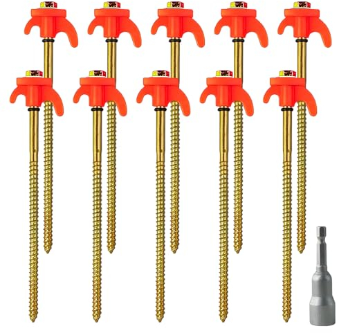 IWTBNOA 10x Drehbare Zeltheringe, Stabil mit Gewinde und Seil-Halterung, Robuste Stahl-Heringe für Camping Outdoor, Zelthaken Schraubheringe für Harten Boden, Wiesen