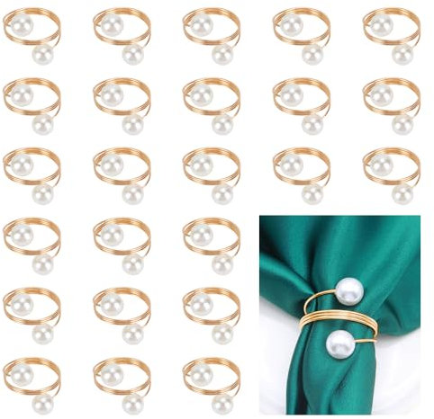 Anelli portatovaglioli con perle, 24 pezzi, a spirale, con fibbia, per matrimoni, feste, tavoli, perle, in metallo, per mangiare, anniversario, Natale, decorazione da tavolo (spirale)