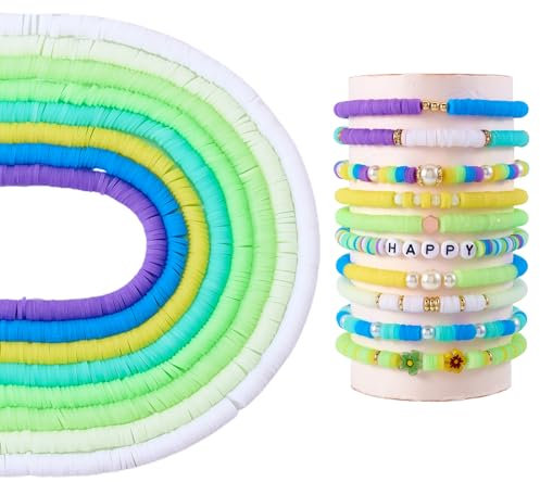 Crafans 8 Stränge, handgefertigte Polymer-Ton-Perlen, 6 mm, 8 Farben, Heishi-Perlen, Gelee-Modelliermasse, Abstandshalter, Großpackung für DIY-Armbänder, Schmuckherstellung, Grün