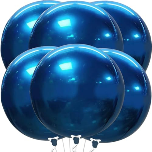 Ballon Bleu Métallisé, 6 Pièces 22 Pouces Métal Bleu, Ballons Métalliques en Aluminium Brillant pour Anniversaire, Mariage, Baby Shower Décoration