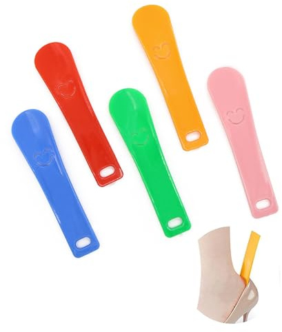 Kisstta 5 stycken skodragare, mini-skohorn av plast, 15 cm x 3,8 cm liten reseskohänge, liten skohorn för seniorer, män, kvinnor och barn (fem färger)