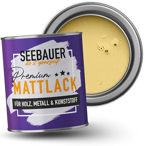 SEEBAUER diy Mattlack Gelb 375ml für Innen & Außen (No. 447 Maple Leaf) Möbelfarbe ohne Schleifen - Hybrid-Lack für Holz, Metall, Kunststoff - Holzlack, Möbellack hohe Deckkraft