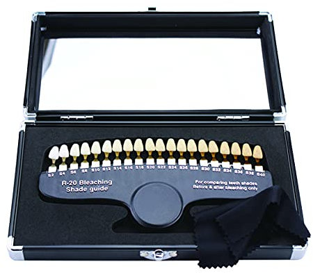 VIFERR Zahnfarbvergleicher, Dental Shade Guide 20 Farben Zahnaufhellungsset 3D Zahnfarbskala mit Spiegel, Zähne Weiß Bleaching Zahnplatte Mundpflege