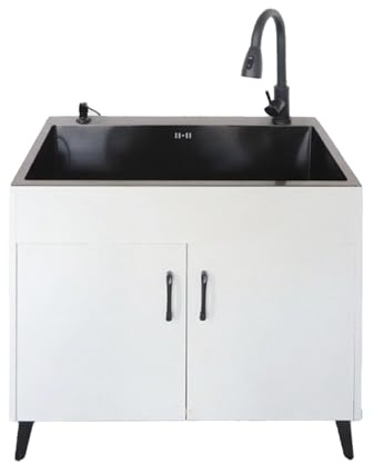 Lavandino da esterno con mobile,Mobile Lavelli cucina acciaio inossidabile con Rubinetto Singolo a Freddo,Lavello del Ristorante commerciale,Inossidabile con il Rubinetto Girevole 360°,per Ristorante
