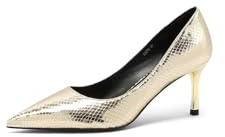 QUEEN HELENA Décolleté con Tacco Medio Scarpe Eleganti a Punta Chiusa Donna K3670 (Oro, Sistema Taglie Calzature EU, Adulto, Donna, Numero, Media, 37)