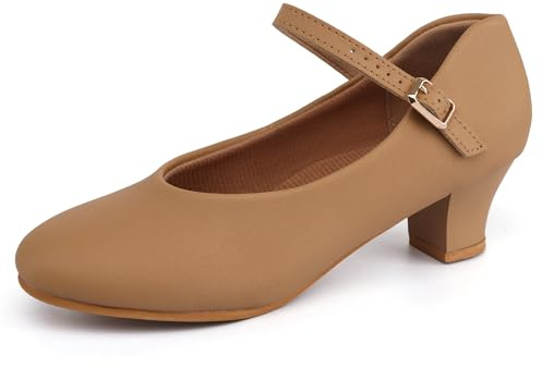 Dynadans Women's Character Shoe Ankle Strap 1.5'' Latin Dance Shoes Brown 9