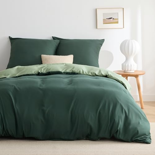 BEDSURE Ropa de cama de 200 x 220 cm, 3 piezas, color verde salvia/verde oscuro, funda nórdica de 200 x 220 con 2 fundas de almohada de 80 x 80 cm, con certificación Öko-Tex, ropa de cama reversible