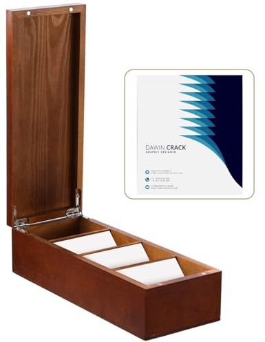 DORMIYA Wooden Business Card Holder, 4-Compartment Card Storage Box, Business Card Organizer, Desktop Divided Index Card Box for Office, Home, 11.1×4.4×3