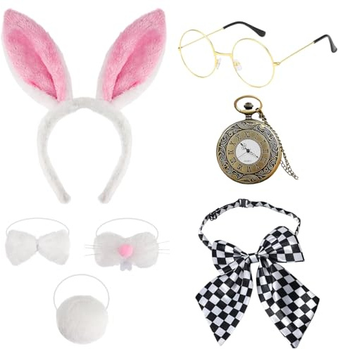ZXTGBQ 7 Piezas Conjunto De Accesorios Para Disfraz De Conejo, Orejas de Conejo, Diadema, Pajarita, Puños, para Fiesta de Pascua Halloween