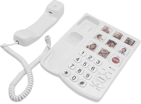Tonysa Stora Knappar Telefon, Stationär Telefon Fast för Seniorer.Justerbar Volym, 98 DB Handsfree Högtalartelefon, LED-indikator för Inkommande Samtal, återuppringning, SOS
