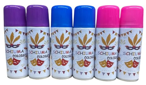 Generico Bottiglia Spray Stelle Filanti 6 Colori Assortiti 24 Pezzi per Feste Carnavale Capodanno Compleanno Matrimonio (6 pz. Schiuma Colorata)