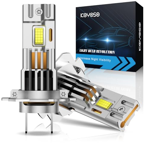 KOYOSO Lampadine H7 LED 160W: 54000LM Kit Conversione 1:1 Dimensioni Alogene 30 PCS LED Chips con Ventola Abbagliante e Anabbagliante per DC 12V Auto e Moto, 6500K Bianco