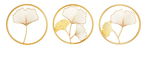 Riess Ambiente Elegante Wanddeko 3er Set GINKGO 40cm gold in filigraner Blattform Wanddekoration Dekoration Wand