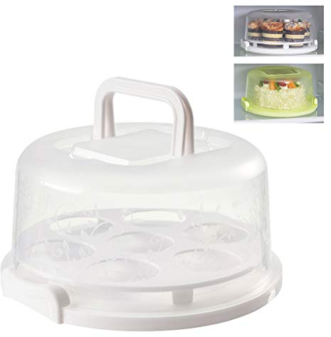 Sahgsa Caja para tartas transparente redonda para tartas, cubierta de plástico para tartas, recipiente para tartas con asa, caja para tartas portátil, transporte de pasteles, galletas, tarta,