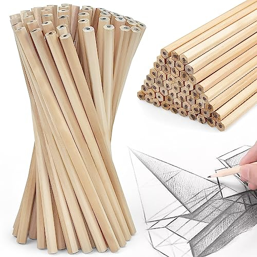 CAEEKER 60 PCS HB Hexagon Graphite Mini Wood Pencils Set - Natural Wooden Hexagonal Sketching for Drawing Writing - Office School Supplies