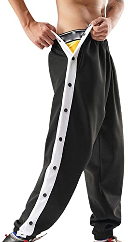 Alueeu Herren Trainingshose mit seitlicher Knopfleiste zum öffnen Button Up Sporthose Freizeithose Jogginghose Sportswear Elastischer Bund Streifen Sweatpants mit Taschen