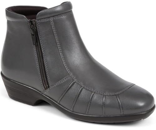Pavers Women's Lightweight Ankle Boots in Grey Leather - Wide Fit Shoes with Inside Zip - Comfortable Ladies Casual Footwear - Size UK 6 / EU 39