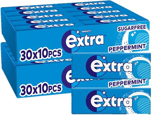 Wrigley’s Extra Sugar-free Chewing Gum | Refreshing Peppermint Flavour | Freshens Breath | With Xylitol | Helps with Oral Hygiene for Healthy Teeth & Gums | 30x 10-Packs (2 Packs)