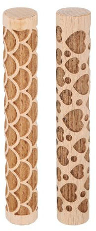 sourcing map 2pcs Wood Clay Roller 4 Fan Heart Pattern Rolling Pins Wood Rollers Pottery Tools Wood Grain Texture Rollers for Clay Baking Dough Playdough DIY
