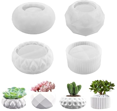 4 PCS Moldes Resina Epoxi Silicona Molde para Plantas,Suculentas Molde de Silicona Cemento para Macetas Portavelas,Molde de Florero,Moldes para Velas DIY para Decorar Hogar Restaurante Oficina