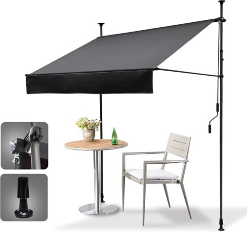 HOMEDEMO Klemmmarkise Markise Balkon (250 cm x 125 cm) Anthrazit mit Handkurbel, Balkonmarkise ohne Bohren, Sonnenschutz und wasserdicht, UV-beständig und höhenverstellbar