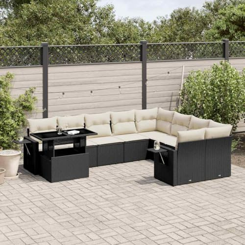 Qnhdfrt Set di 10 divani da giardino, in rattan sintetico, con cuscini e ripiani pieghevoli, resistenti ai raggi UV, per terrazze, balconi, giardini
