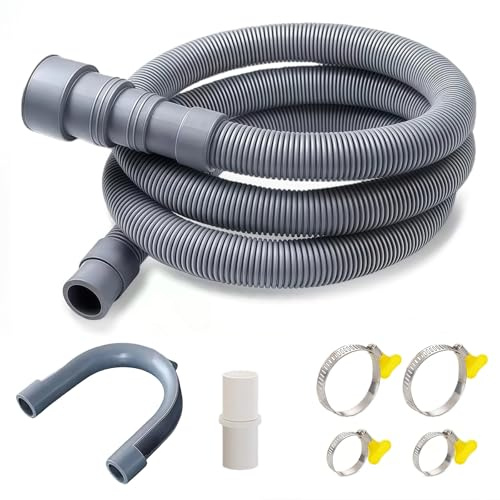 Shyllin Tubo Flessibile di Scarico per Lavatrice, 1M Prolunga per Tubo di Scarico con 1 Raccordo, 4 Fascette Stringitubo e Arco di Supporto, Tubo di Scarico per Lavastoviglie e Lavatrice
