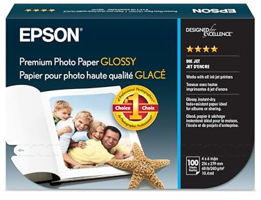 Epson S041727 Premium Photo Paper, 68 lbs, High-Gloss, 4 x 6 (Pack of 100 Sheets)