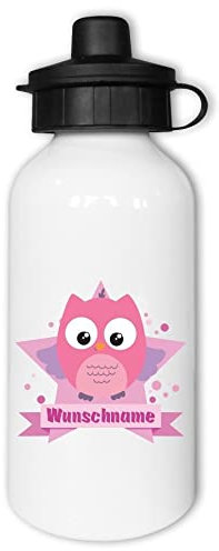 Samunshi® Kinder-Trinkflasche mit Rosa Eule und Namen als Motiv für Schule Sport Freizeit personalisierbar Rosa Eule