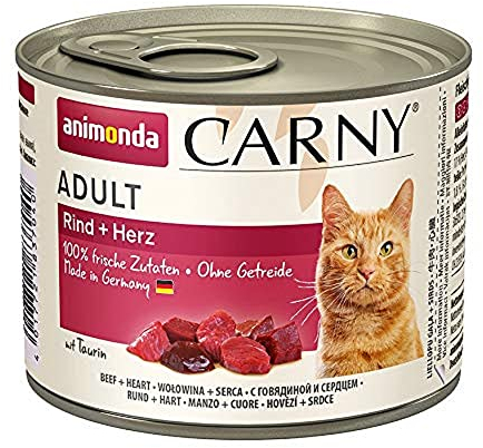Carny Katzen Nassfutter Rind + Herz (6 x 200g), Katzen Nassfutter von animonda ohne Getreide und Zucker, mit frischen fleischlichen Zutaten