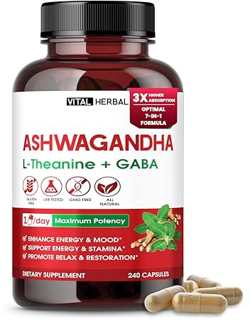 Ashwagandha Complex with L-Theanine, Turmeric, Rhodiola & St. John’s Wort – Herbal Blend for Daily Wellness – 240 Capsules