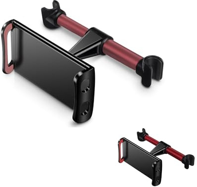 MAGIC SELECT Soporte Reposacabezas Coche para Tablet o Móviles de 4.7 a 11 Pulgadas. Soporte Tablet Coche con Rotación de 360° y Almohadillas de Silicona Antideslizantes. Color Negro y Rojo