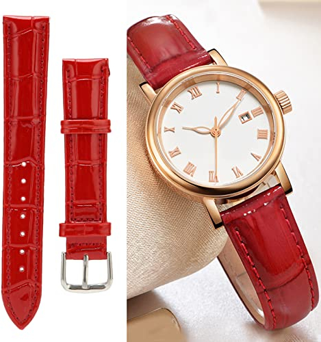 Leder Uhrenarmband, 18mm Geprägtes Alligator Grain Kunstleder Uhrenarmband, Rote Dornschließe Breites Schweißfestes Deo Universal für Herren Damen