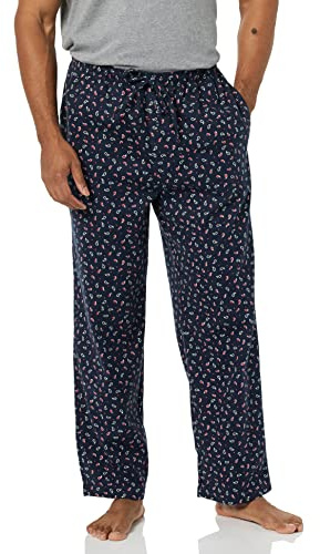 Amazon Essentials Pantaloni Pigiama in Popeline di Cotone dalla Linea Dritta con Coulisse ed Elastico in Vita Uomo, Blu Marino Motivo Cashmere, S
